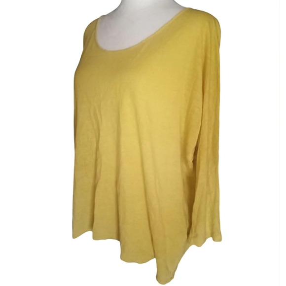 Eileen Fisher Daffodil Yellow 100% Linen Scoop Neck Blouse Size Small - Picture 4 of 8
